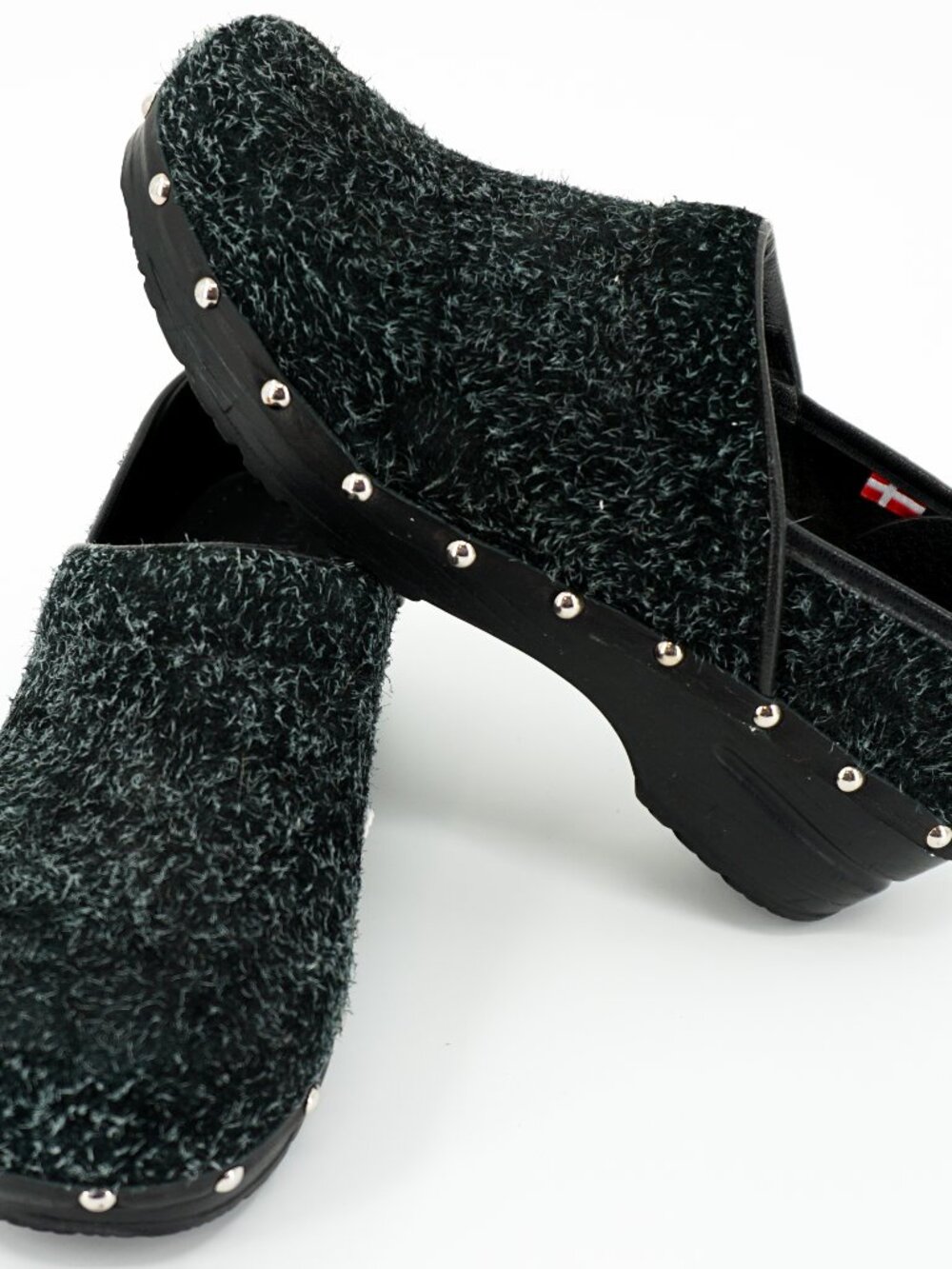 Sanita Clog With Studded Heel Black/Gray Textured Size 38 Original Danish Clogs